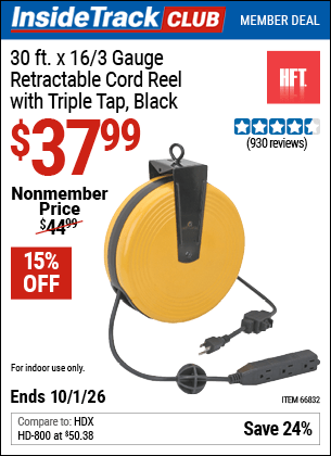 Harbor Freight Coupons, HF Coupons, 20% off - 30 Ft. Retractable Cord Reel With Triple Tap