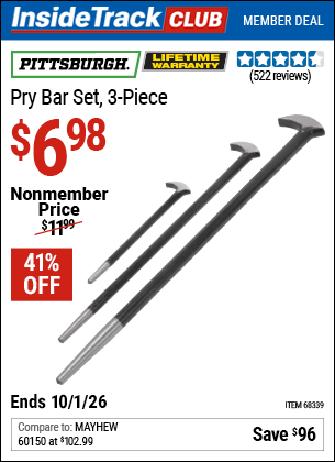 Harbor Freight Coupons, HF Coupons, 20% off - 3 Piece Pry Bar Set