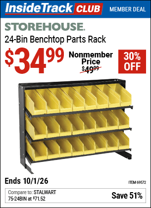Harbor Freight Coupons, HF Coupons, 20% off - 24 Bin Bench Top Parts Rack