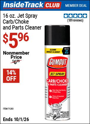Harbor Freight Coupons, HF Coupons, 20% off - GUMOUT 16 oz. Jet Spray Carb/Choke and Parts Cleaner for $5