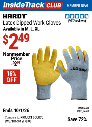 Harbor Freight Coupons, HF Coupons, 20% off - Hardy Latex Coated Work Gloves