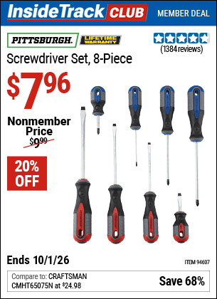 Harbor Freight Coupons, HF Coupons, 20% off - 8 Piece Professional Screwdriver Set