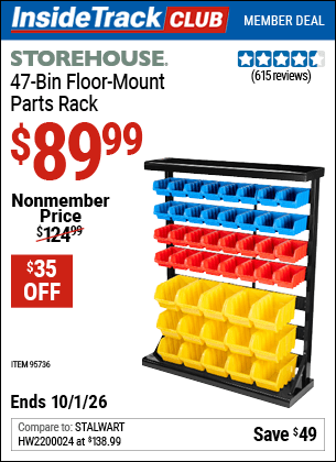 Harbor Freight Coupons, HF Coupons, 20% off - 47 Bin Floor Mount Parts Rack