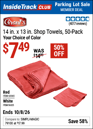 Harbor Freight Coupons, HF Coupons, 20% off - 14 in. x 13 in. White Shop Towels, 50 Pk.