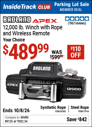 Harbor Freight Coupons, HF Coupons, 20% off - Badland Apex 12,000 Lb. Truck/suv Winch