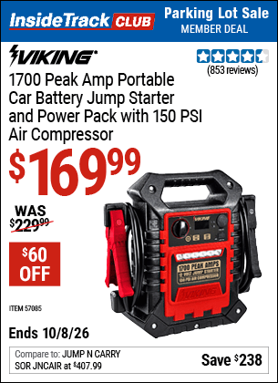 Harbor Freight Coupons, HF Coupons, 20% off - 1700 Peak Amp Portable Jump Starter and Power Pack with 250 PSI Air Compressor