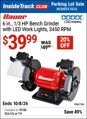 Harbor Freight Coupons, HF Coupons, 20% off - 6 in. Bench Grinder with LED Lights