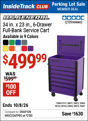 Harbor Freight Coupons, HF Coupons, 20% off - U.S. GENERAL 34 in. Full Bank Service Cart for $499.99