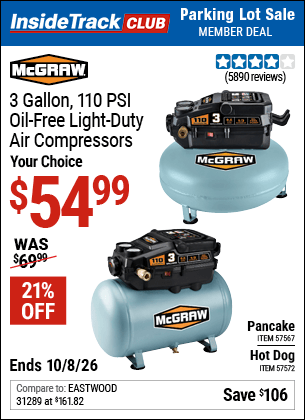 Harbor Freight Coupons, HF Coupons, 20% off - 3 Gallon 1/3 HP 110 PSI Oil-Free Pancake Air Compressor