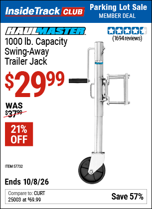 Harbor Freight Coupons, HF Coupons, 20% off - HAUL-MASTER 1000 lb. Swing-Back Bolt-On Trailer Jack for $27.99