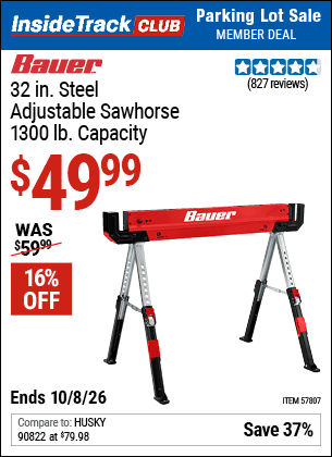 Harbor Freight Coupons, HF Coupons, 20% off - BAUER 1300 lb. Capacity Steel Sawhorse for $49.99