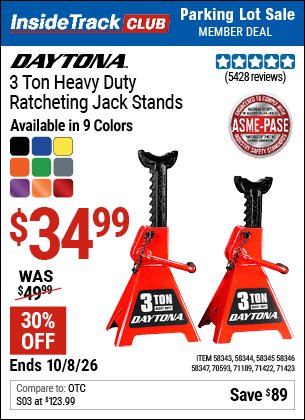 Harbor Freight Coupons, HF Coupons, 20% off - Buy Any 3T or 4T Steel DAYTONA Jack, Get One Pair of 3T DAYTONA Steel Jack Stands FREE!