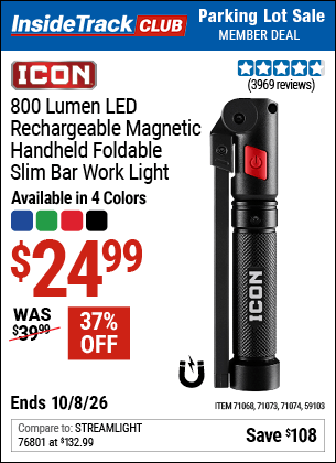 Harbor Freight Coupons, HF Coupons, 20% off - ICON 800 Lumen Rechargeable Slim Bar LED Light for $24.99