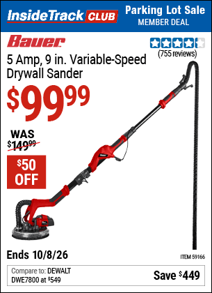 Harbor Freight Coupons, HF Coupons, 20% off - BAUER 5 Amp 9 in. Variable Speed Drywall Sander 