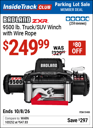 Harbor Freight Coupons, HF Coupons, 20% off - BADLAND ZXR 9500 lb. Truck/SUV Winch with Wire Rope 