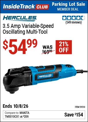 Harbor Freight Coupons, HF Coupons, 20% off - HERCULES 3.5 Amp Variable Speed Oscillating Multi-Tool for $59.99