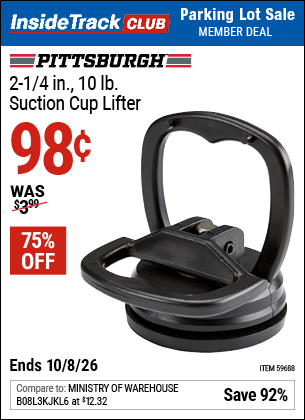 Harbor Freight Coupons, HF Coupons, 20% off - PITTSBURGH 2-1/4 in., 15 lb. Suction Cup Lifter for $1.49
