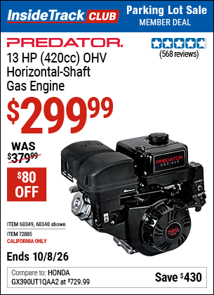 Harbor Freight Coupons, HF Coupons, 20% off - 13 Hp (420 Cc) Ohv Horizontal Shaft Gas Engines
