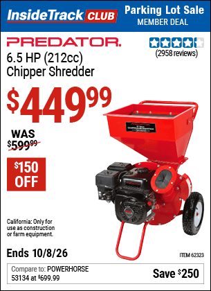 Harbor Freight Coupons, HF Coupons, 20% off - Chipper/shredder With 6.5 Hp Gas Engine (212 Cc)