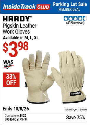 Harbor Freight Coupons, HF Coupons, 20% off - Pigskin Leather Work Gloves