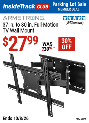 Harbor Freight Coupons, HF Coupons, 20% off - ARMSTRONG 37 in. to 80 in. Full-Motion TV Wall Mount for $39.99