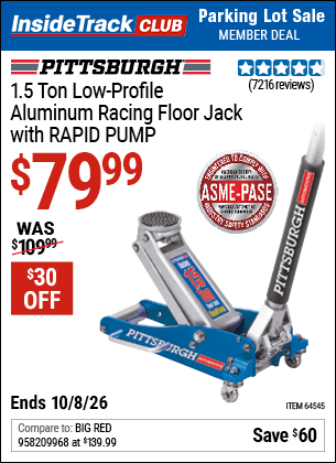 Harbor Freight Coupons, HF Coupons, 20% off - Pittsburgh Rapid Pump 1.5 Ton Lightweight Aluminum Floor Jack