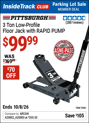 Harbor Freight Coupons, HF Coupons, 20% off - PITTSBURGH 3-Ton Low-Profile Floor Jack with RAPID PUMP 
