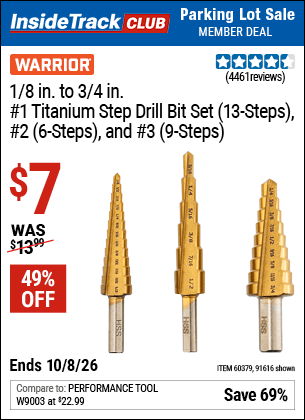 Harbor Freight Coupons, HF Coupons, 20% off - 3 Piece Titanium High Speed Steel Step Bits