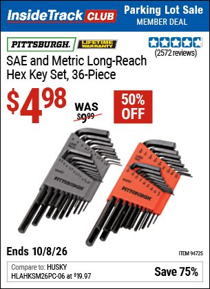 Harbor Freight Coupons, HF Coupons, 20% off - 36 Piece Sae/metric Long Reach Hex Key Set