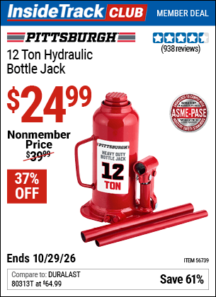 Harbor Freight Coupons, HF Coupons, 20% off - PITTSBURGH 12 Ton Hydraulic Bottle Jack for $29.99