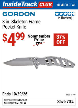 Harbor Freight Coupons, HF Coupons, 20% off - 3 in. Skeleton Frame Pocket Knife