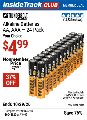 Harbor Freight Coupons, HF Coupons, 20% off - Thunderbolt Magnum Alkaline Batteries Aa, Aaa - 24 Pk