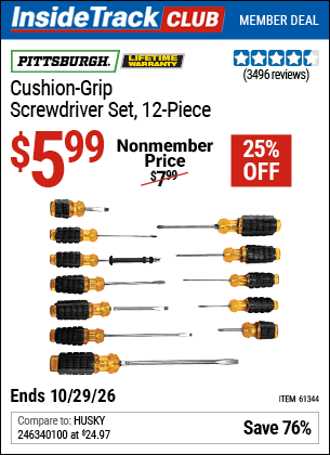 Harbor Freight Coupons, HF Coupons, 20% off - 12 Piece Cushion Grip Screwdriver Set