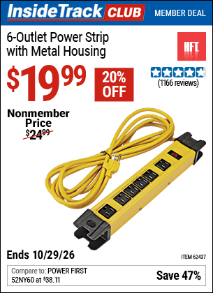 Harbor Freight Coupons, HF Coupons, 20% off - 6 Outlet Heavy Duty Power Strip With Metal Housing
