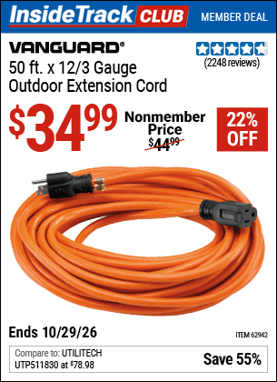 Harbor Freight Coupons, HF Coupons, 20% off - 12 Gauge X 50 Ft. Outdoor Extension Cord