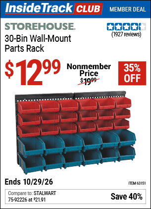 Harbor Freight Coupons, HF Coupons, 20% off - 30 Bin Wall Mount Parts Rack