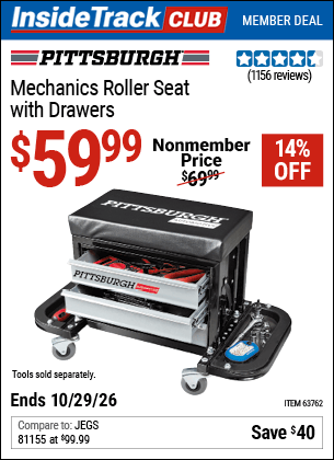 Harbor Freight Coupons, HF Coupons, 20% off - Mechanic's Roller Seat With Drawers