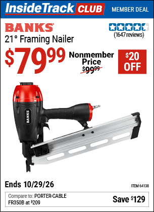 Harbor Freight Coupons, HF Coupons, 20% off - 21° Framing Nailer