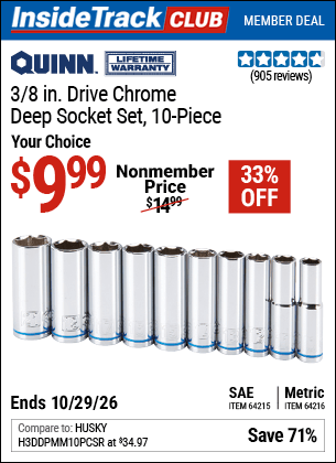 Harbor Freight Coupons, HF Coupons, 20% off - Quinn 10 Piece, 3/8
