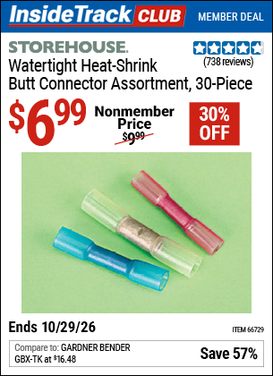 Harbor Freight Coupons, HF Coupons, 20% off - 30 Piece Watertight Heat-shrink Butt Connector Assortment