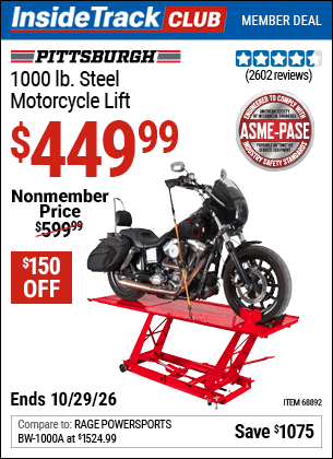 Harbor Freight Coupons, HF Coupons, 20% off - 1000 Lb. Capacity Motorcycle Lift