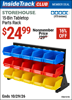 Harbor Freight Coupons, HF Coupons, 20% off - 15 Bin Table Top Parts Rack
