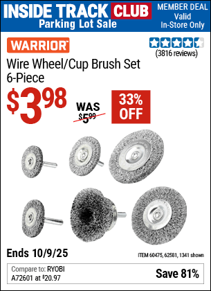Harbor Freight Coupons, HF Coupons, 20% off - WARRIOR Wire Wheel/Cup Brush Set 