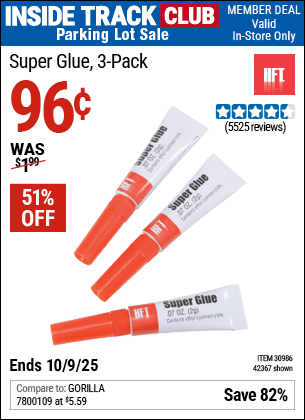 Harbor Freight Coupons, HF Coupons, 20% off - Super Glue Pack Of 3
