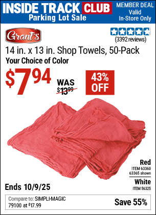 Harbor Freight Coupons, HF Coupons, 20% off - 14 in. x 13 in. White Shop Towels, 50 Pk.