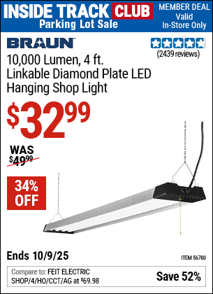 Harbor Freight Coupons, HF Coupons, 20% off - 10,000 Lumen 4 Ft. Linkable Diamond Plate LED Hanging Shop Light