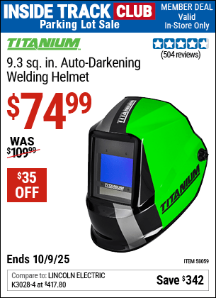 Harbor Freight Coupons, HF Coupons, 20% off - TITANIUM 9.3 sq. in. Auto Darkening Welding Helmet 