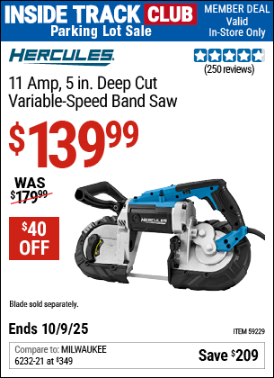 Harbor Freight Coupons, HF Coupons, 20% off - HERCULES 11 Amp, 5 in. Deep Cut Variable-Speed Band Saw for $129.99