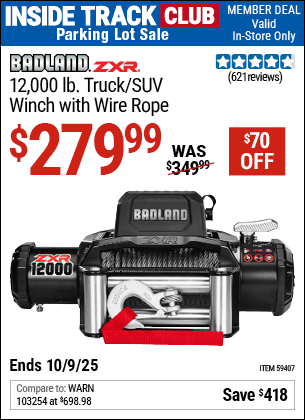 Harbor Freight Coupons, HF Coupons, 20% off - BADLAND ZXR 12 -000 lb. Truck/SUV Winch with Wire Rope 