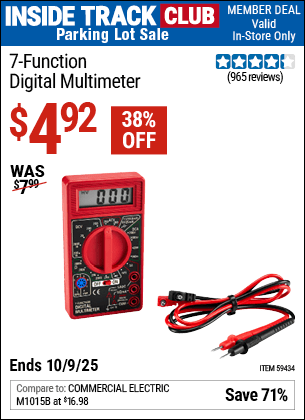 Harbor Freight Coupons, HF Coupons, 20% off - 7-Function Digital Multimeter for $4.92